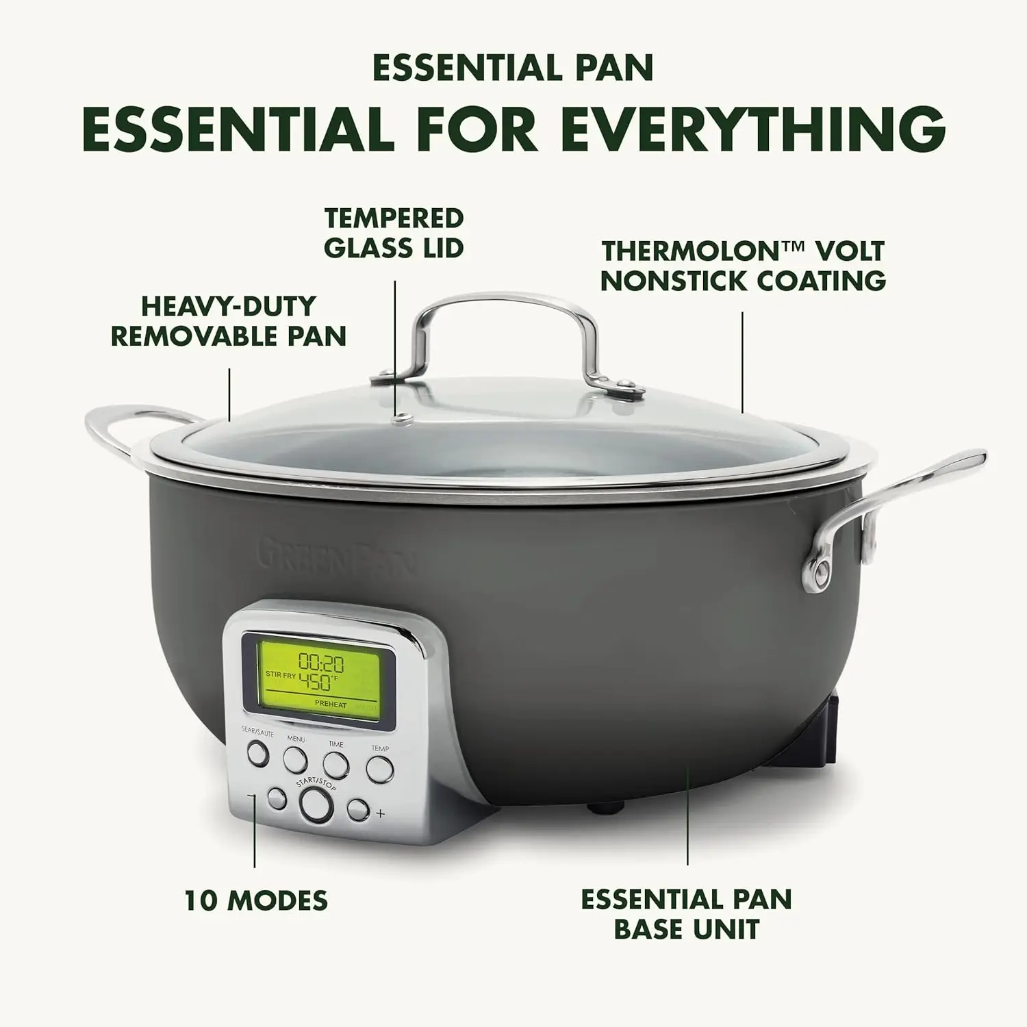 Elite Essential Smart Electric 6QT Skillet Pot, Presets to Sear Saute Stir-Fry and Cook Rice, Healthy Ceramic Nonstick and Dishw 3