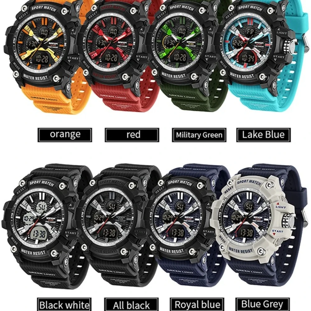 Dual Display Fashion Electronic Men's Watch - Multifunctional Luminous Sport Chronograph with Calendar and Stopwatch