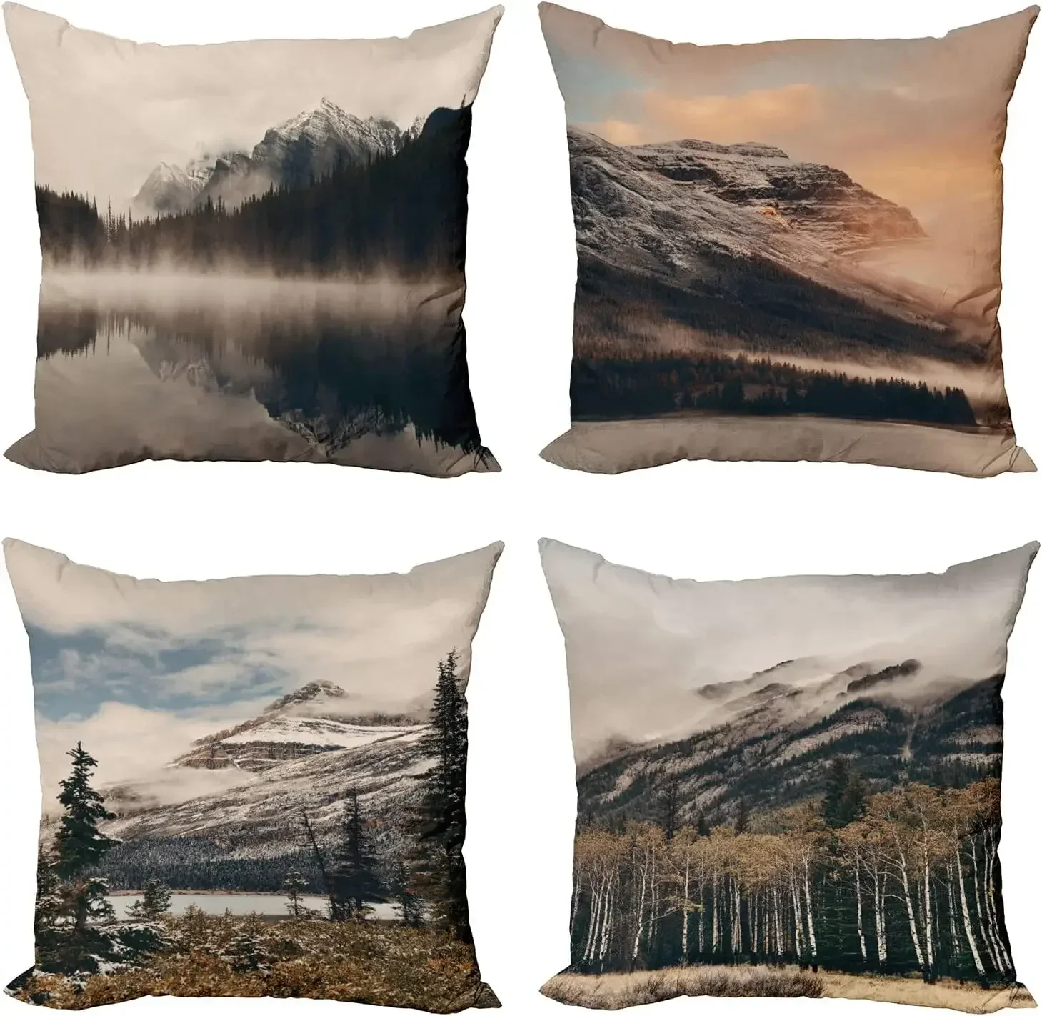 Short Plush Cushion Cover, Snow Mountain Forest Natural Outdoor Landscape Pattern Printed Pillowcase 45x45 pillow case