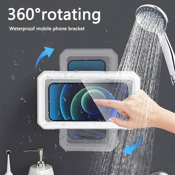 Phone Holder Bathroom Waterproof Home Wall for IPhone Case Stand Self-adhesive Touch Screen Phone Shell Shower Sealing Storage 2