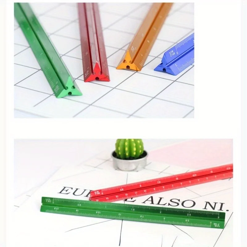 2PCS 다채로운 15cm 알루미늄 삼각형 눈금자 알루미늄 합금 금속 눈금자 레구아 눈금자