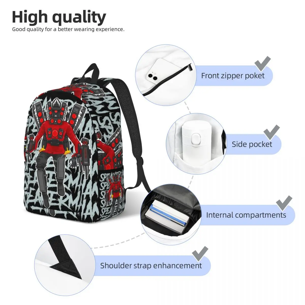 Speakerman Skibidi Toilet Funny Backpack Elementary High College School Student Bookbag Teens Canvas Daypack Gift