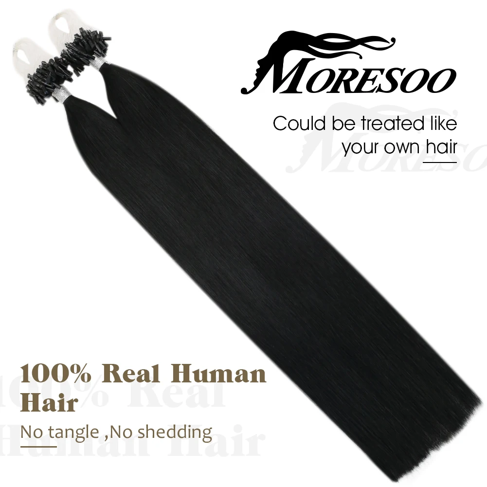 Moresoo Micro Bead Hair Extensions Real Human Hair Brazilian Remy 50G/50S 14-24IN Microlink Extensions Human