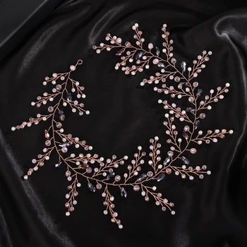 Women Wedding Hair Band Handmade Crystal Bridal Headband Hair Accessories Vintage Pearl Party Headpiece Tiara for Bride and Girl