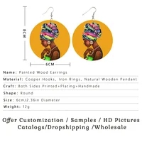 Voikukka Jewelry African Woman Pattern With Hijab Wooden Both Sides Print 6 CM Pendant Drop Earrings Wholesale 2