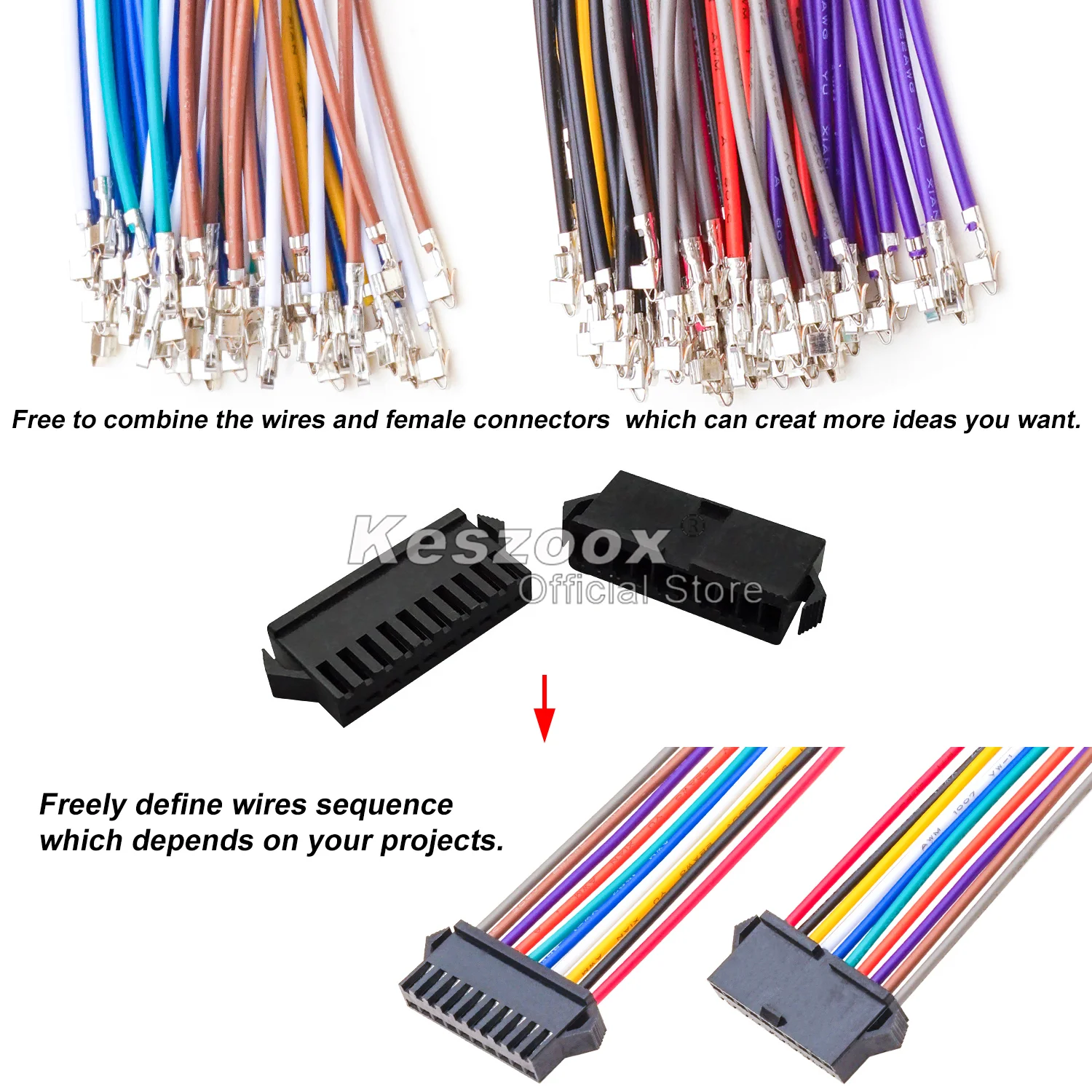Keszoox JST 2.5mm 커넥터, SMP SMR SM 2.54 2-6 핀 수 암 커넥터 하우징, 22AWG 프리 크림프 케이블 포함