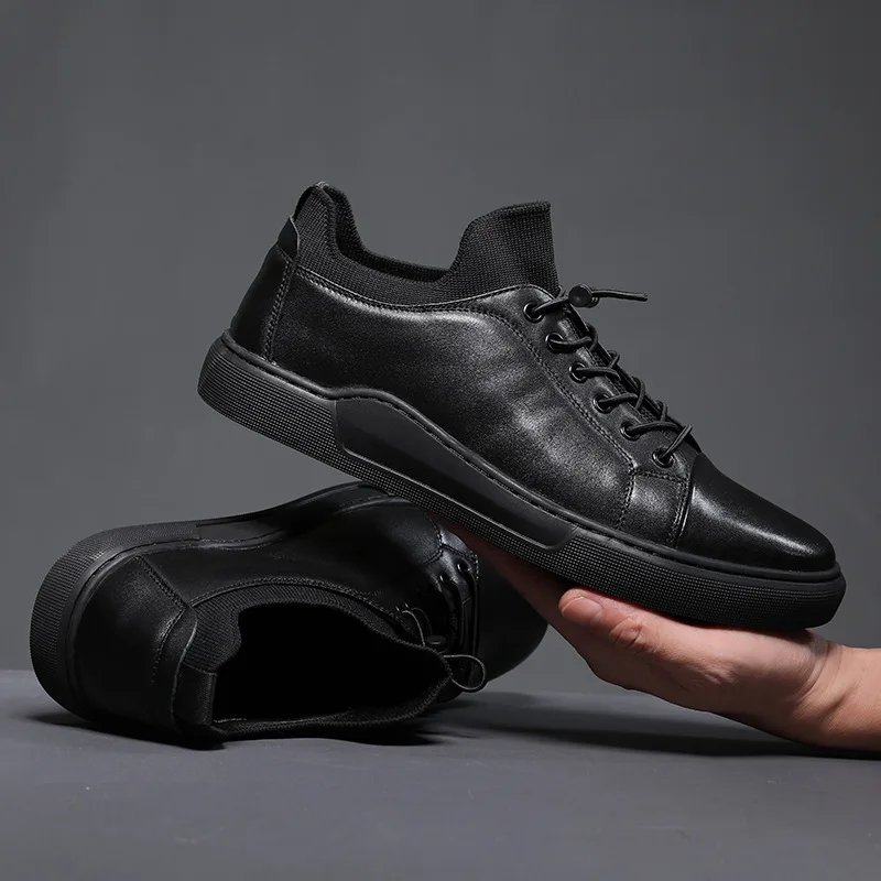 

Spring and Autumn New Men's Low-top Genuine Leather Sports Shoes Casual and Versatile Flat Breathable Men's Vulcanized Shoes