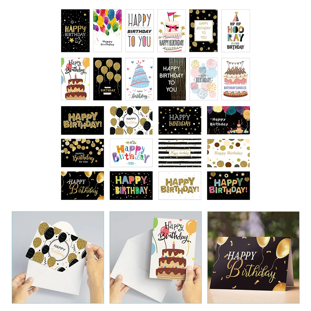 24 Pcs Birthday Favors Adults Foldable Blessing Card Party Delicate Paper Greeting Festivals Cards