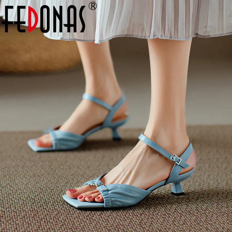

FEDONAS Newest Elegant Ankle Strap Women Sandals Genuine Leather Thin Heels Mature Pumps Summer Office Ladies Party Shoes Woman
