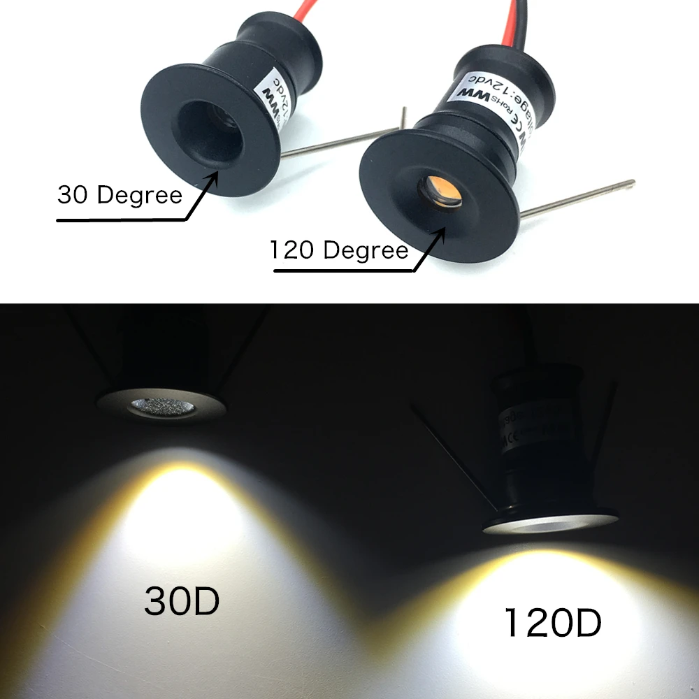 1W Mini Spotlight IP65 15mm Recessed Spot Leds Lights 12V Ceiling Downlight Stair Cabinet Spots Lamp with Transformer 110V-220V 4