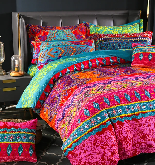 Boho Plain Print Housse de couette Taie d'oreiller 3PC Set Giavioельное бельё евро King Size Ensemble de literie Style européen Ensemble de housse de couette 2