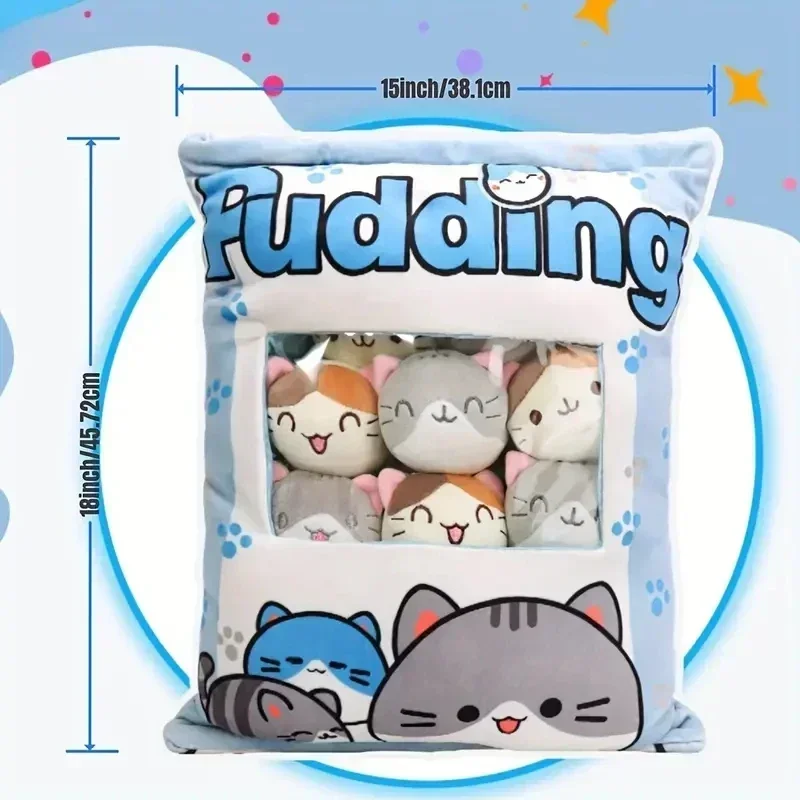 Cute Cat Rabbit Snack Pillow Pudding Decorative, Stuffed with Mini Animal Cat Dolls Pudding Plush Toy Kawaii Plush Pillow Gifts