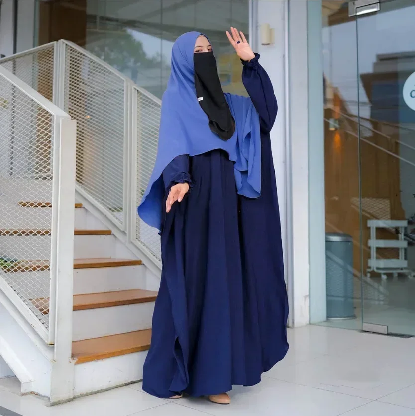 Ramadan Eid One Piece Jilbab Muslim Prayer Dress Hooded Abaya Dubai Bell Sleeves Islamic Clothing Turkey Khimar Hijab Robe Niqab