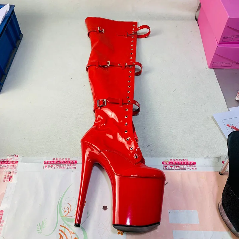LAIJIANJINXIA 여성용 나이트클럽 폴 댄싱 슈즈, 허벅지 높이 Alt 17cm, 8 인치 무릎 위 부츠 플랫폼, 섹시한 스트리퍼