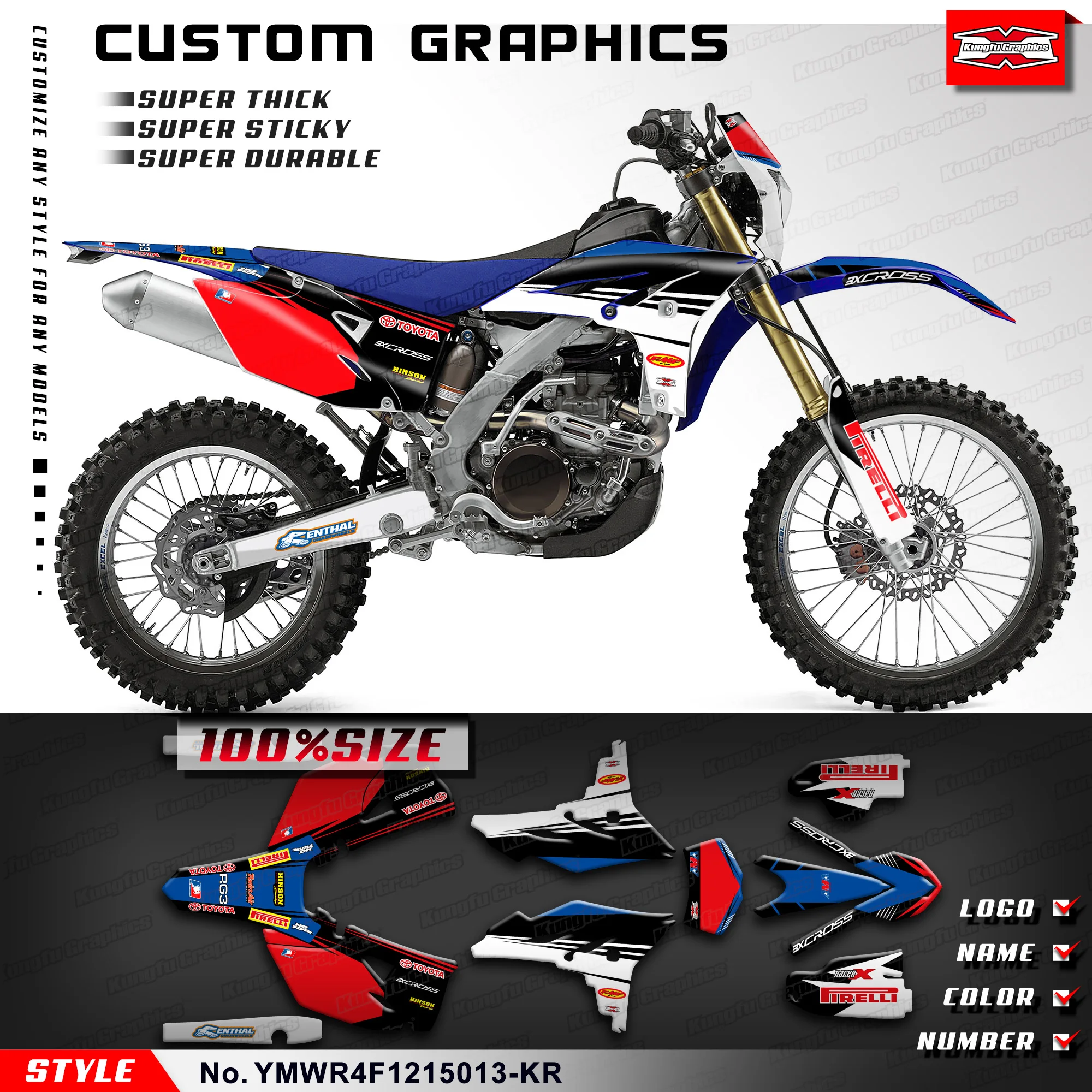 

KUNGFU GRAPHICS MX, наклейки, индивидуальный Набор наклеек для Yamaha WR450F 2012 2013 2014 YMWR4F1215013-KR