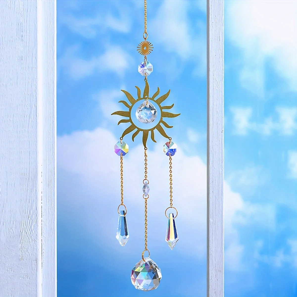 1pc metal sun pendant handmade wind chime charm car decoration outdoor garden crystal sun catcher