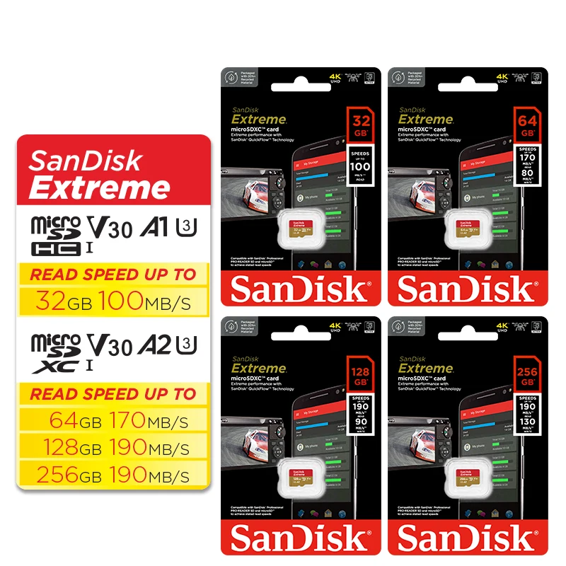 SanDisk 익스트림 microSDXC UHS-I 카드, 4K UHD 및 풀 HD 비디오 UHS 스피드 클래스 3 (U3) 및 비디오 스피드 클래스 30 (V30), 10PCs/로트