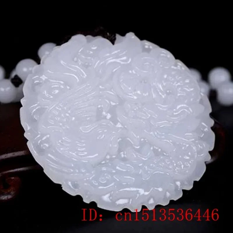 Pendant Necklace Jade Dragon Phoenix Necklace Pendant White Natural Jadeite Charm Jewellery Fashion Accessories Hand Carved Luck Amulet Gifts pendant necklace silver pendant jasper pendant