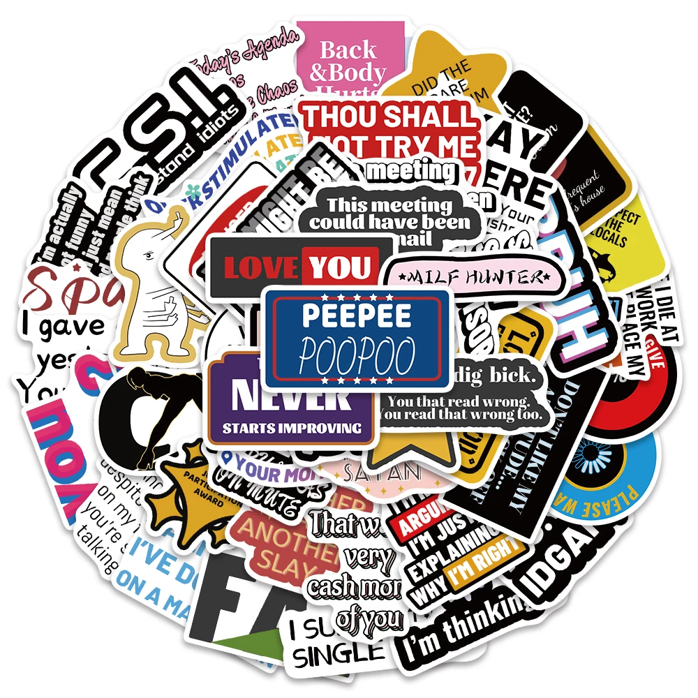 50PCS Funny Waterproof Stickers for Adults - Sarcastic and Cool Decals for Water Bottles, Laptops, and Scrapbooking