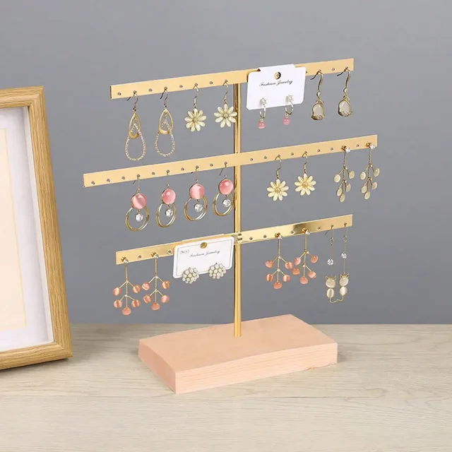 Support organisateur de bijoux à 52 trous, Base en bois, avec support pour boucles d'oreilles en métal, idéal pour la décoration de la maison et les accessoires de mariage