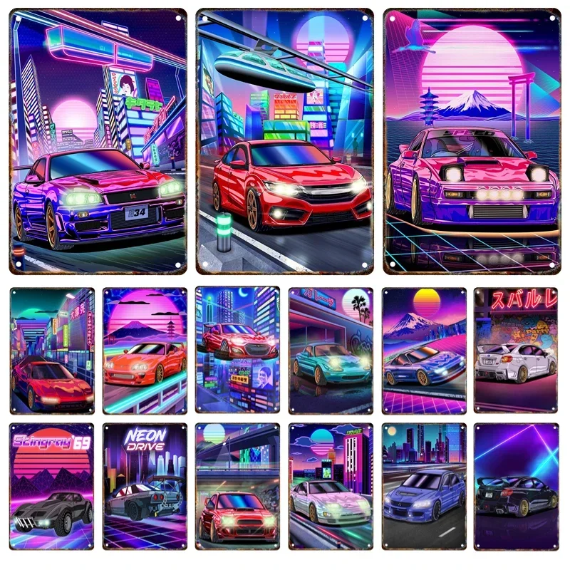 Supercar Metal Signage Tin Painting Tabellone Per Le Affissioni Japan-Style Jdm Mazda Ukiyo-E Tema Car Poster Home Garage Bar Club Wall Art Decor