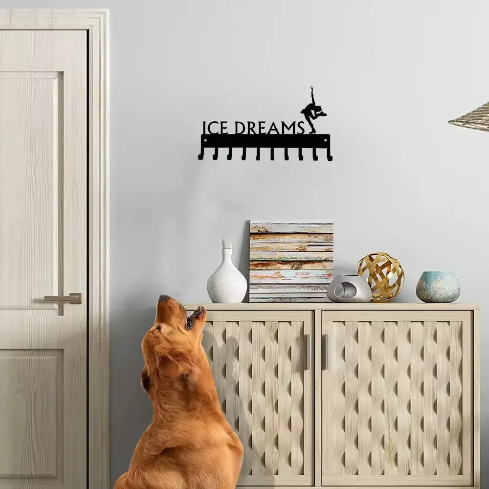 Ice Dreams Figure Skating Medal Hanger Rack - 14.5" with 10 Hooks: Metal Wall Art Display for Showcasing Achievements 3