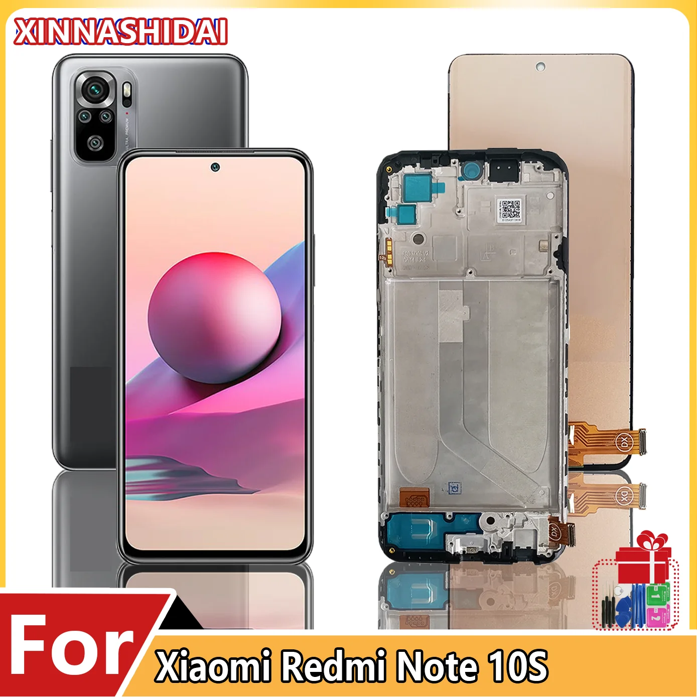  Material OLED Pantalla LCD y digitalizador Montaje completo  para Xiaomi Redmi Note 10 4G / Redmi Note 10S / Redmi Note 11 SE India /  Poco M5s M2101K7BG, M2101K7BI, M2101K7BNY, M2101K7BL