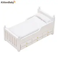 1:12 Dollhouse Miniature Bed White European Single Bed With Drawer Bedroom Furniture Model Decor Toy Doll House Accessories