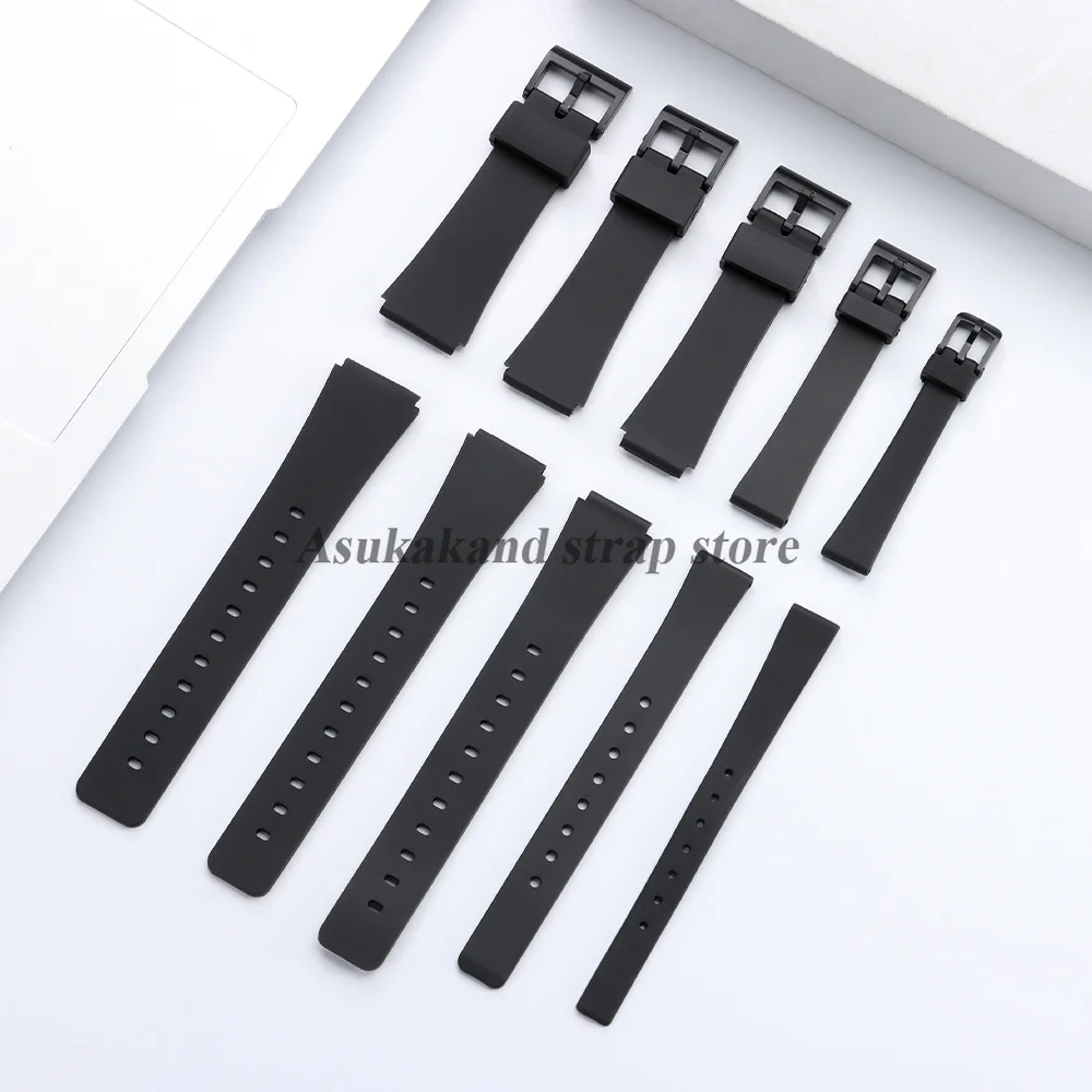 Universal Classic Black Rubber Resin Watch Band - Multiple Sizes Available