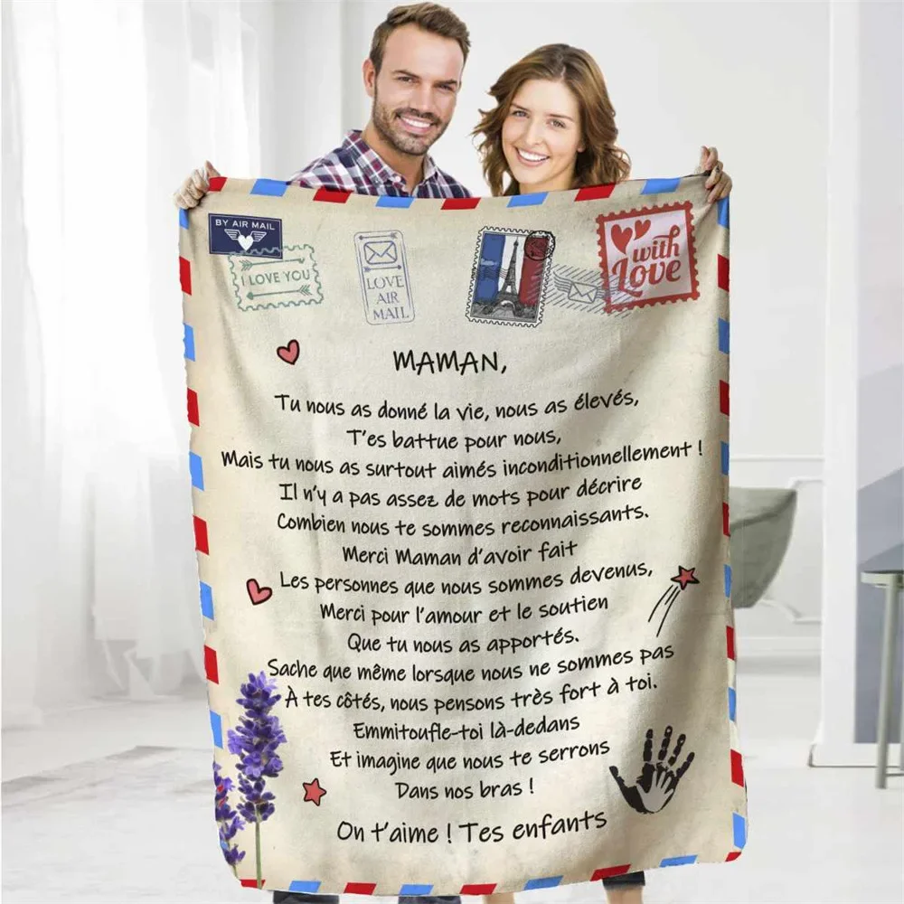 French Language To My Mom Blanket Soft Flannel Blanket Sofa Bed Cover Express Love Message Nap Blanket Christmas Gift