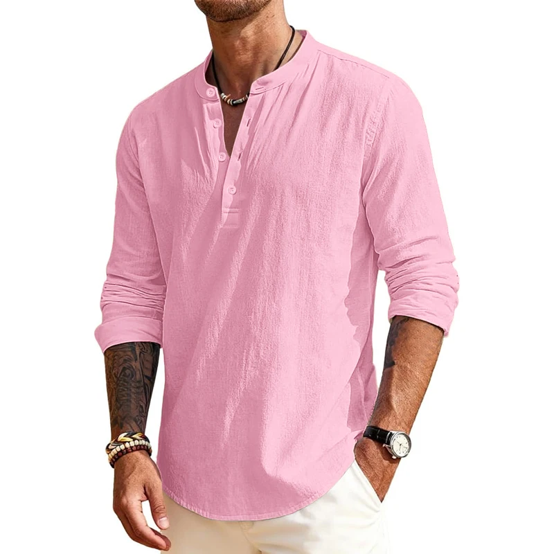 Animal Game Luxury Men's Cotton Shirts Henley T-Shirts Long Sleeve Casual T-Shirts Solid Tops Hawaiian social Shirts for Men