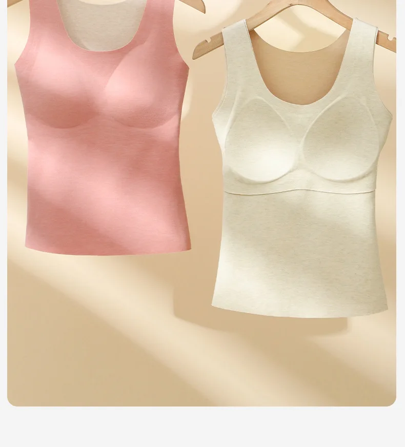 Thermo-Unterwäsche, Oberteile, Weste, Winter, Damen-Bottom-Top mit Brustpolster, Leibchen, schmal, warm, Wolle, Seide, Samt, Thermo-Shirt, Tank – Detail 14