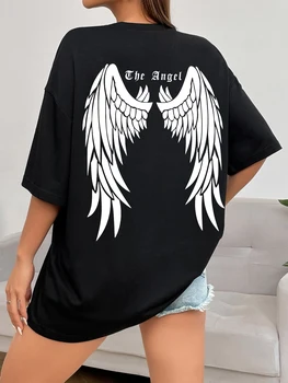 Dark Angel Wing Hot sale Graphic Printed T-Shirts For Women Loose Oversized Clothing Hip Hop Street Tshirt Cotton Short Sleeves 1
