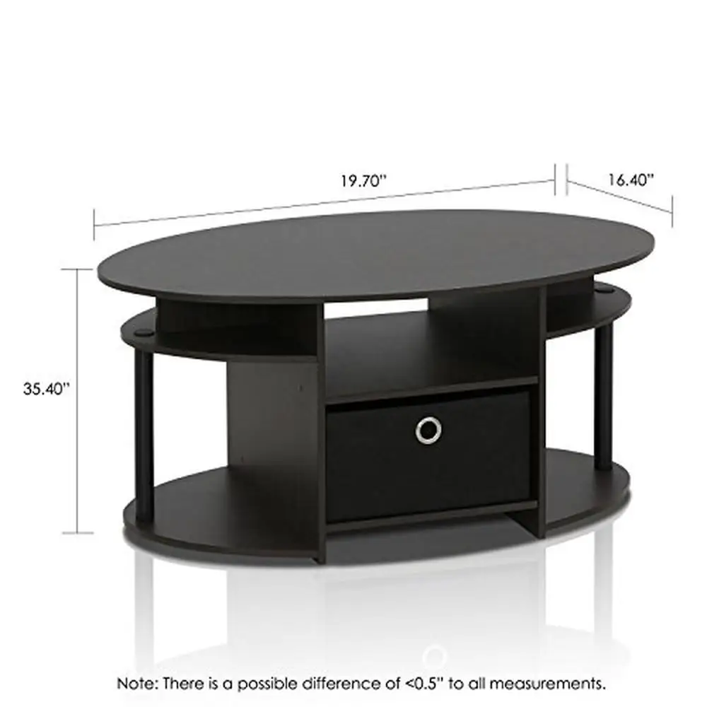 side end table lift top coffee table Oval Coffee Table with Built-in Shelves and Bin Simple Design E1 Grade Composite Wood Fits Any Room and Budget Walnut Color Easy