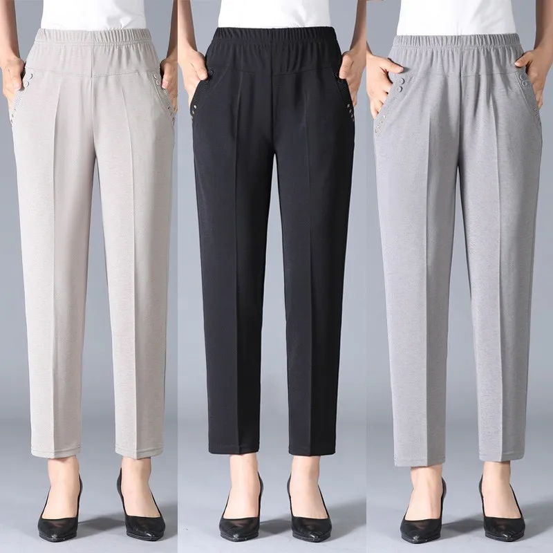 여성용 하이 웨이스트 통기성 롱 팬츠, 스트레이트 팬츠, 빈티지 다이아몬드 탄성 허리, 여름 바지, 신제품