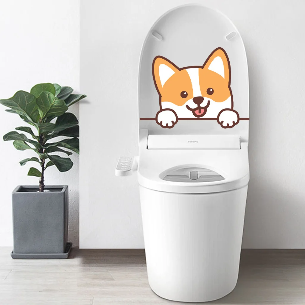 

JS-N1039 Cute Corgi Waterproof Toilet Sticker Toilet Bathroom Toilet Cover Wall Sticker Home Decoration PVC Wall Sticker
