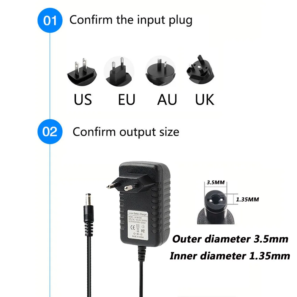 Li-ion Charger ac 110240v dc 16.8v 0.6a dc para Bateria de Lítio 18650 Pistola de Massagem 5.5x2.1 mm 3.5x1.35 mm - Image 4