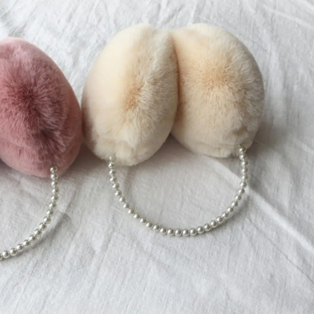

Cute Solid Color Earmuffs Stylish Plush Winter Earmuffs for Girls Women Soft Furry Ear Covers with Faux Pearls Fashionable