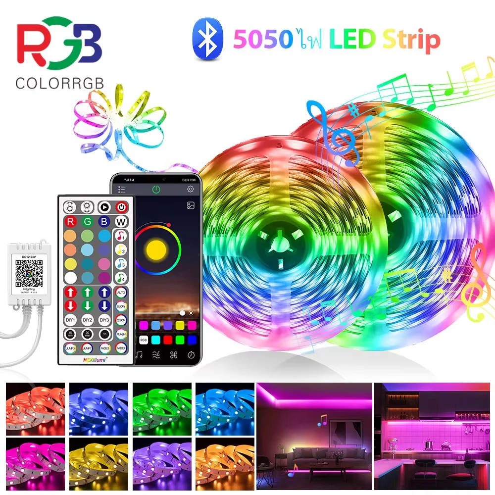 LED-Streifenlichter, intelligente Lichtstreifen mit App-Steuerung, RGB-LED-Leuchten für Schlafzimmer, Farbwechsel mit Musiksynchronisierung