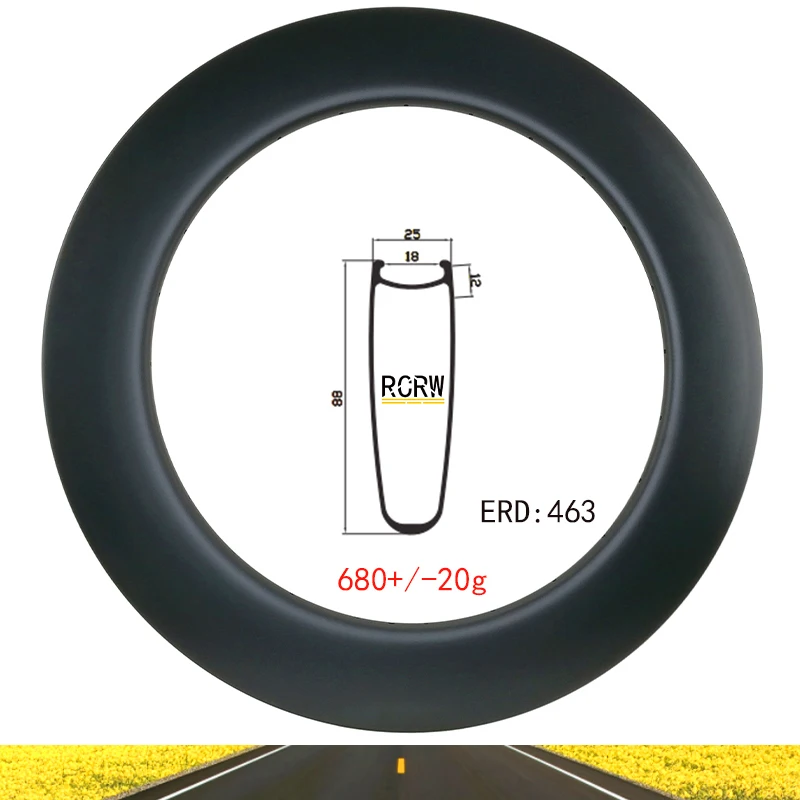 

700C 88X25mm Road Bike Carbon Rim 88mm Deep 25mm Wide Disc or V Brake Clincher UD 3K 12K Twill 16 18 20 21 24 28 32 36 Hole