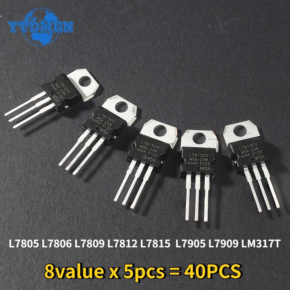 40pcs/lot Mosfet Transistor Kit LM317T L7805 L7806 L7809 L7812 L7815  L7905 L7909 TO-220 Voltage Regulator