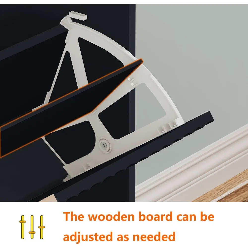 Modern Shoe Cabinet with 2 Flip Drawers, Freestanding Entryway Organizer, Black Narrow Shoe Rack Storage