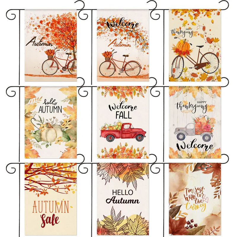 

Fall Garden Flag Happy Autumn Harvest Banner Pumpkin Maple Leaf Welcome Garden Yard Outdoor Home Decor 30*45CM（11.81IN*17.71IN）