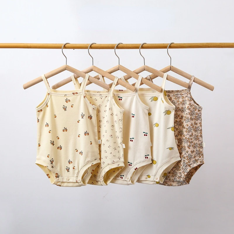 

Baby Girl Clothes Summer Bodysuit Infant Newborn Sling Fruit Pattern Jumpsuits Cherry Lemon Cotton Outfits Set Hot Sale 0-12M