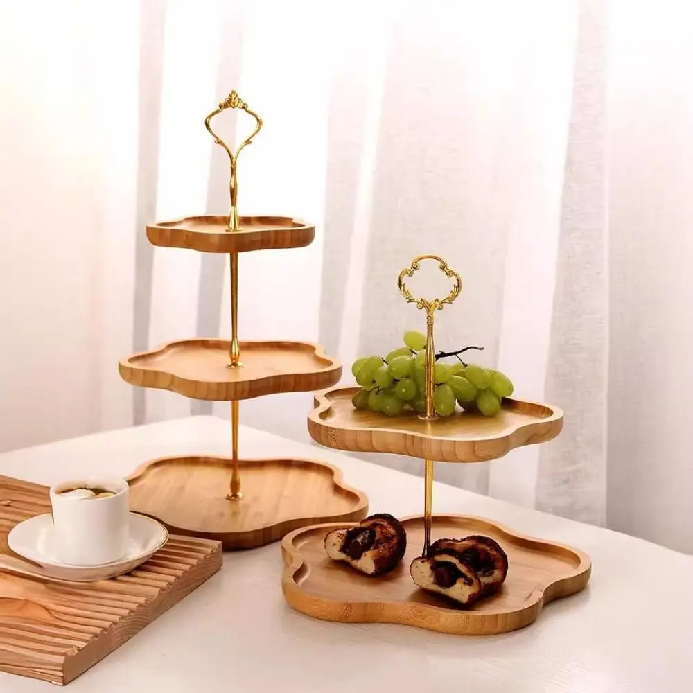 Large Capacity Multi-layer Fruit Tray Flower-Shaped Eco-friendly Fruit Display Plate Easy to Clean Bamboo Display Stand Holiday 2