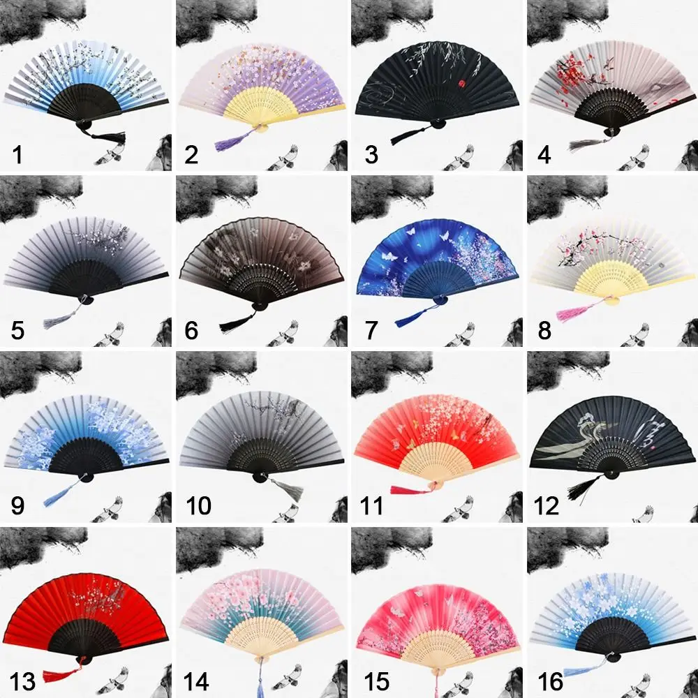 Silk Folding Fan Bamboo Hand Fan Tassel Shank Classical Dance Home Decoration,folding fan,hand fan,silk fans