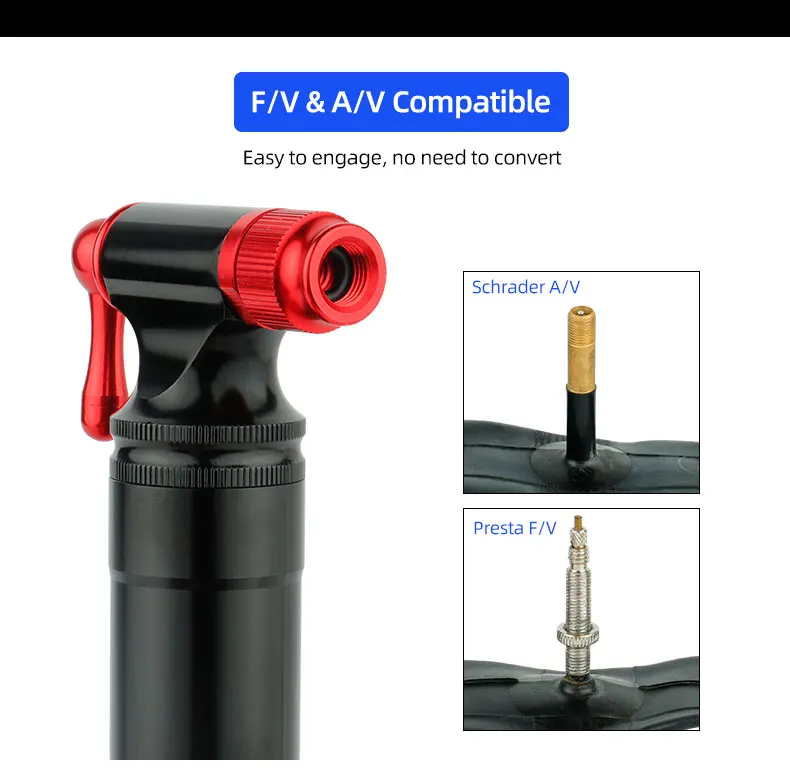 Fahrrad-CO2-Inflator, passend für Presta Scrader-Ventil, Rennrad, MTB-Reifen, schnelles Pumpen, Gewinde 16/12/8 G, ohne Gewinde, 16 G-Patrone – Detail 4