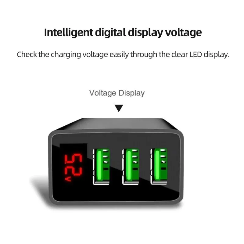 Phone Charger 5V3A Digital Display Charger Mult Port 3USB Digital Display Fast Charger Smartphone Charging Head