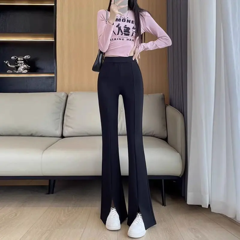 

Women Casual Anti Wrinkle Streetwear Skinny Trousers New Fashion Split Hem Pants Female Vintage Bell-bottoms Dropshipping A47