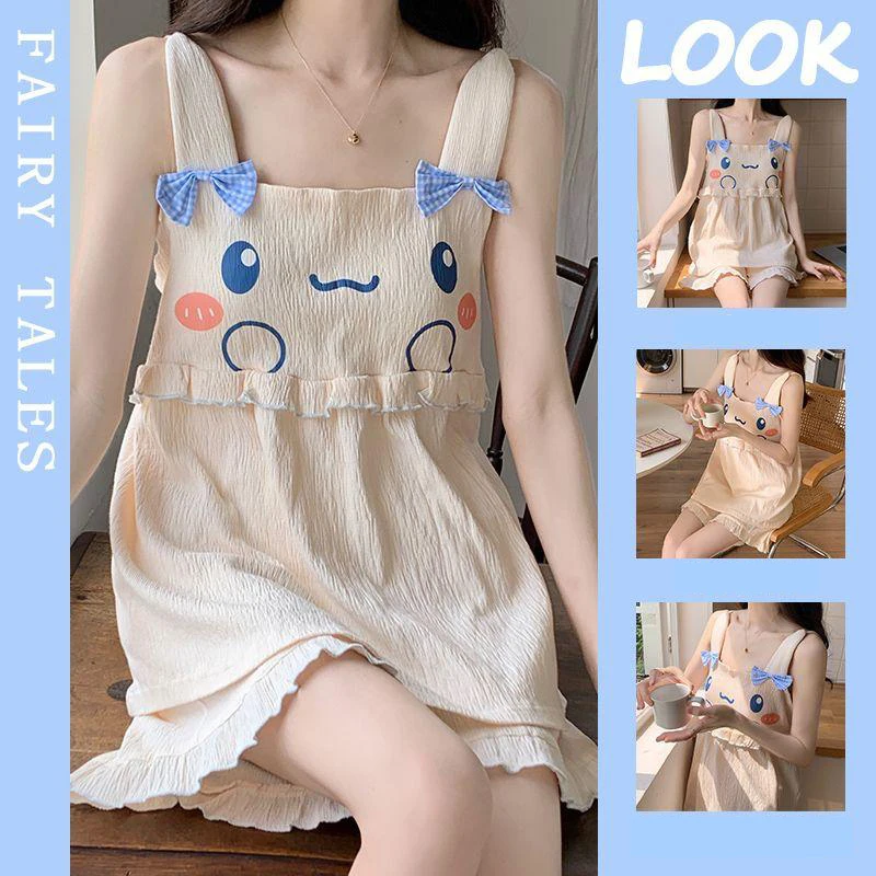 

Cinnamoroll Summer Pajamas Kawaii Girls' Home Clothing with Chest Pad Sling Shorts Set Comfortable Breathable Outgoing Clothes